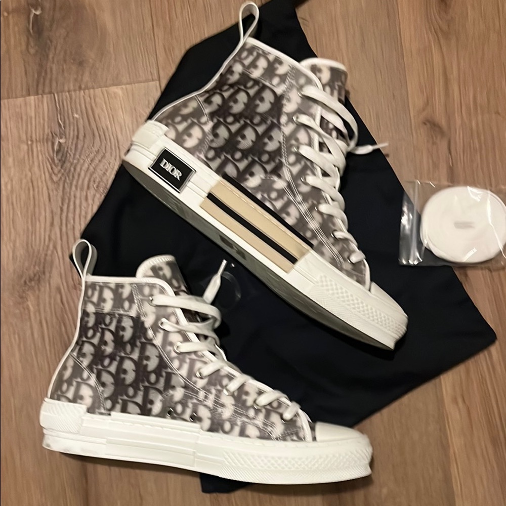 Dior Monogram High-Top Sneakers in Black and Cream